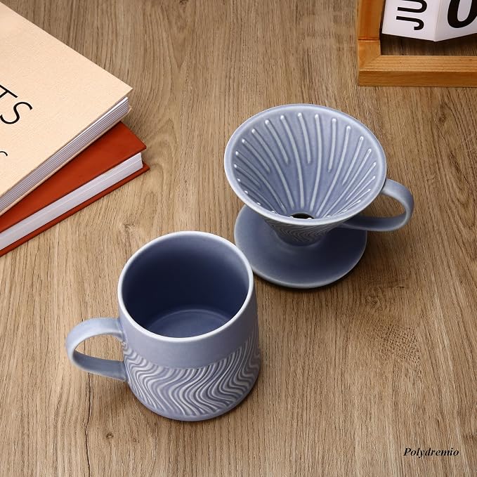 Pour Over Coffee Maker with 100 Sheets of Paper Filter, 15 oz Ceramic Coffee Mug & Ceramic Coffee Dripper, 1 Cup-Single brew coffee set, Purple