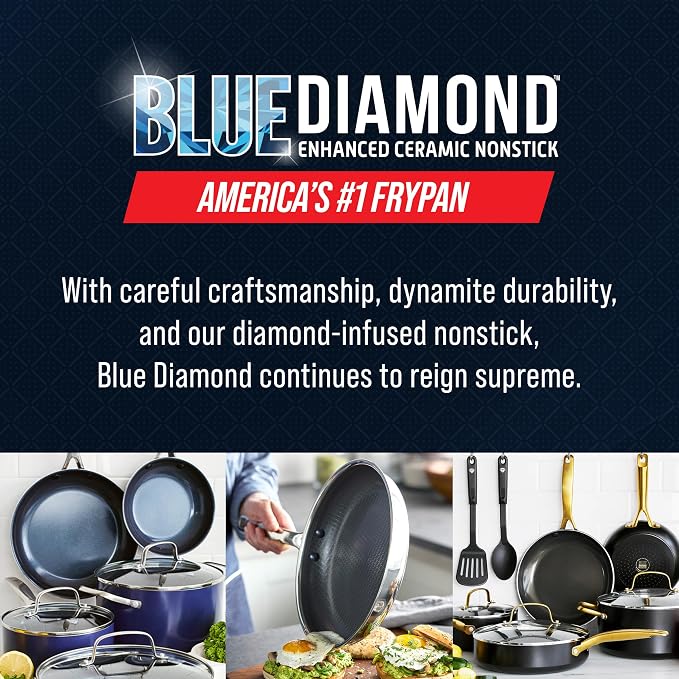 Blue Diamond Hybrid 2 Piece (8"&10") Stainless Steel Nonstick Fry Pan Set | PFAS-Free Ceramic Nonstick Skillets, Powerful Searing, Induction & All Cooktop Ready, Dishwasher and Oven Safe