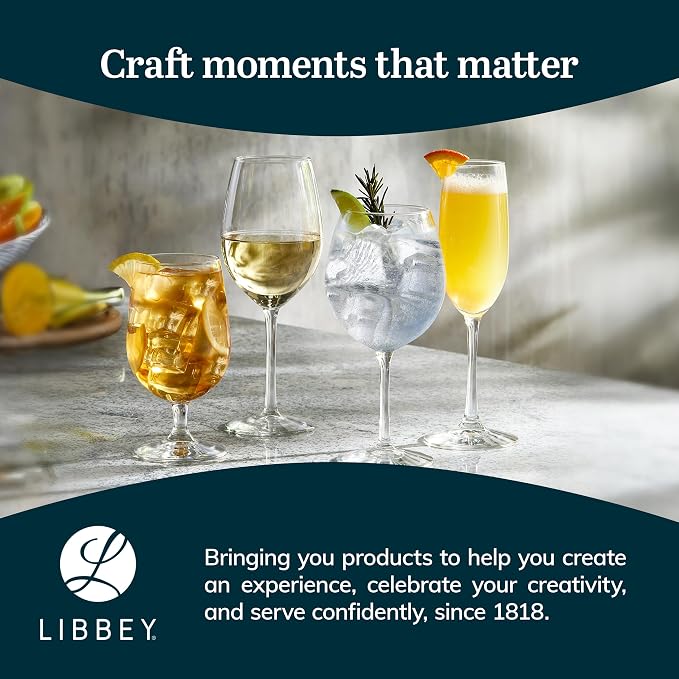 Libbey Entertaining Essentials Stemmed Water Glasses, Clear Multi-Purpose Water Goblet Set of 6, Dishwasher Safe 16 oz Goblet Glasses for Parties