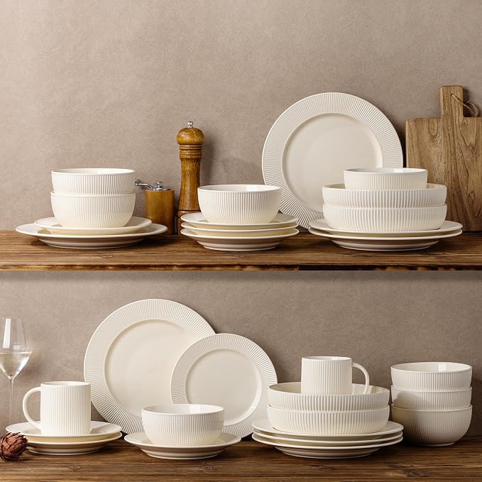 Ceramic Dinnerware Set for 6, 18-Piece Plates and Bowls Set | Lightweight Porcelain Dish Set, Scratch Resistant, Oven & Microwave & Dishwasher Safe, Ivory