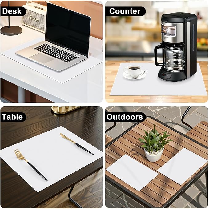 Faux Leather Heat Resistant Placemats 8 Packs, Waterproof Wipeable Dining PU Place Mats for Indoor & Outdoor, Easy to Clean, White