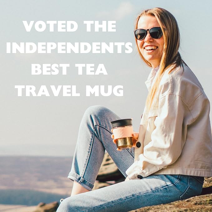 Travel Mug Loose Tea Infuser - Detachable Tea Strainer with Spillproof Lid - BPA-Free Reusable Glass Travel Coffee Cup with Silicone Band (Red, 12oz)