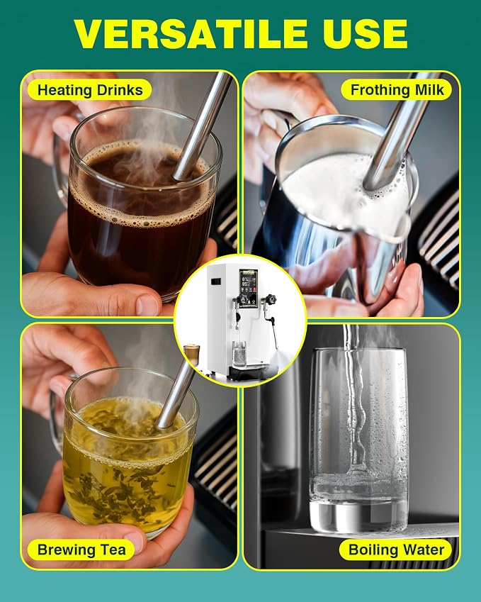 WantJoin Commercial Milk Frother - 1800W Milk Steamer, Hot Water Dispenser, Beverage Heater for Latte, Cappuccino, Coffee, Milk Tea, LED Display, Hotel Use
