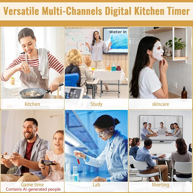Digital Dual Kitchen Timer, Multiple Channels Countdown Timer | 4-Groups Timer with Magnetic-Back Memory-Preset Large Display Adjustable Alarm Volume, 3A Battery Included, Ideal for Cooking