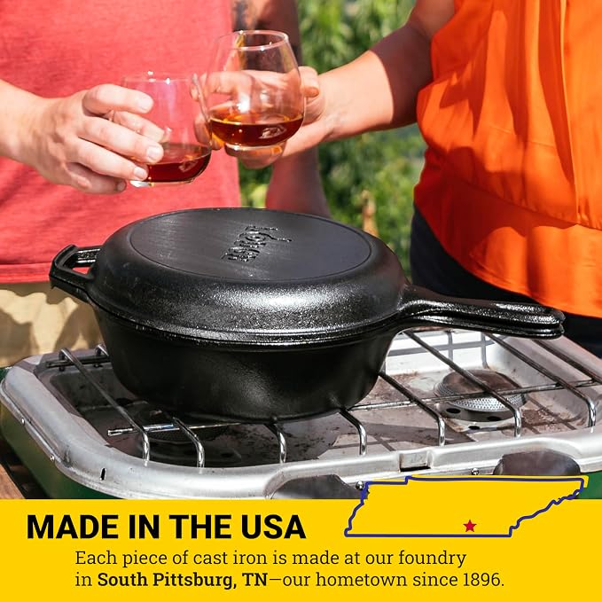 Lodge Cast Iron Combo Cooker - PFAS-Free 2-in-1 3.2 Quart Deep Pot and 10.25 Inch Skillet Set - Dutch Oven with Skillet Lid for Sourdough, Frying, and Camping - Made in the USA