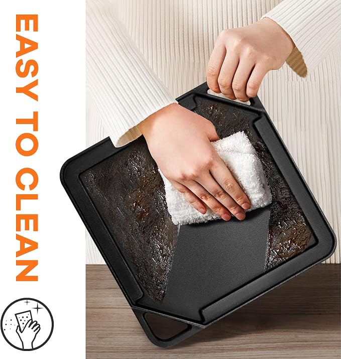 GGC Cast Iron Reversible Griddle | Double-sided Griddle Pan for Stove Tops and Gas Grills, 10"x 10" Square Baking Flat and Ribbed Griddle for Camping stoves
