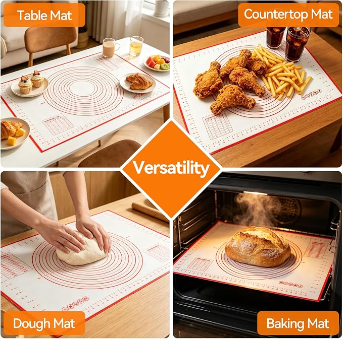 3 PCS Silicone Baking Mat Set:Bread Slings with Long Handles + 28"x20" Pastry Mat Non-Stick Reusable Sourdough Baking Supplies,Easy Clean, Kitchen Accessories