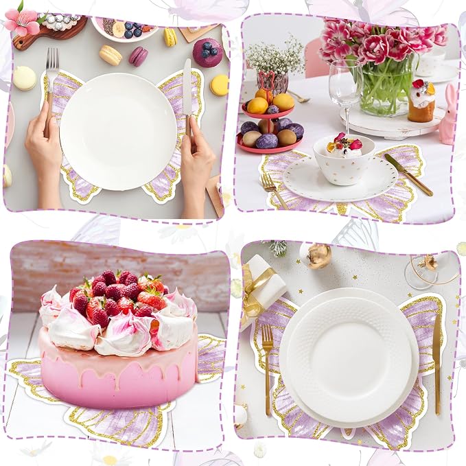 Harloon 50 Pcs Butterfly Paper Placemats Disposable Colorful Butterfly Table Mats for Spring Summer Wedding Baby Shower Birthday and Holiday Party Kitchen Dining Table, 13 x 10.8 Inches (Purple)