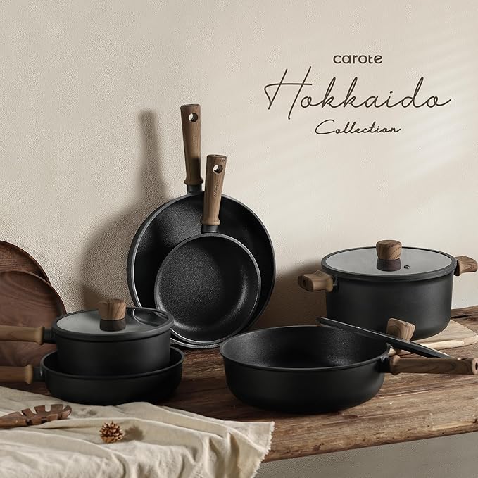 CAROTE 24pcs Nonstick Cookware Sets, Pots and Pans Set | Titanium Infused, Ultra Durable, Fast & Even Heating, Easy Clean, All-Stovetop Compatible, with 7-Qt Stockpot & Egg Pan