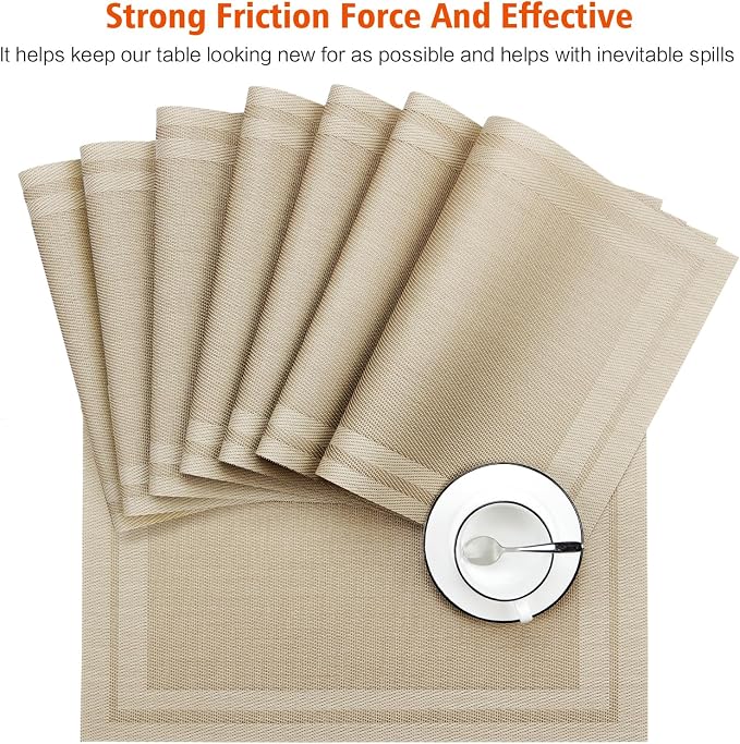 Beige Vinyl Placemats Set of 4,Washable Dining PVC Table Mats | Heat resistant, stain resistant non slip vinyl place mats, washable beige table placemats for dining table