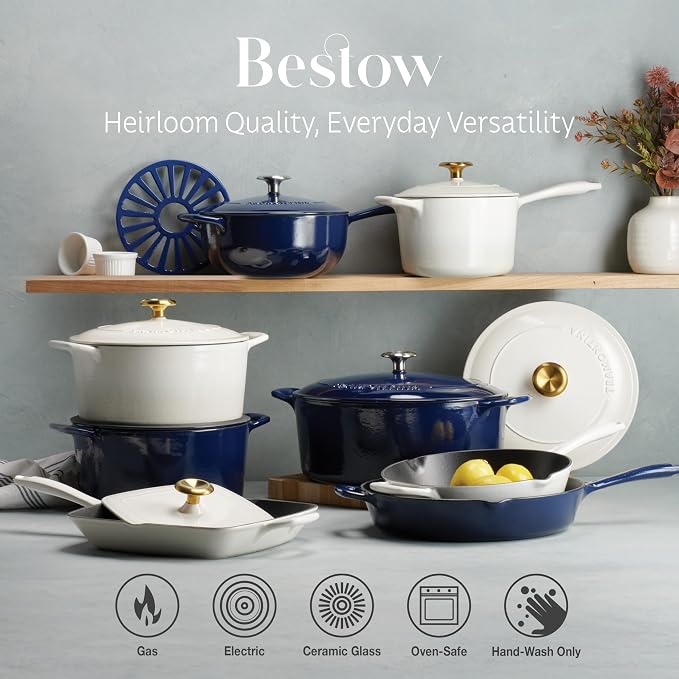 Tramontina Bestow Enameled Cast Iron 5.5-Qt Round Dutch Oven Pot with Lid | Great for Braising, Roasting and Bread Baking - Blue