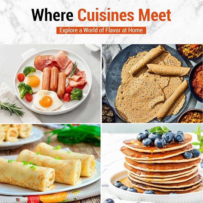 18.5” Electric Injera Maker, Mitad for Ethiopian Injera, Pancake Teff Maker, Electric Griddle with Lid, Non-Stick Surface, Easy to Clean, Adjustable Mechanical Knob Control, Even Heating