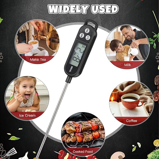 12 Pcs Meat Food Thermometer Food with Probe Water Liquid Instant Read Digital Thermometer Kitchen Cooking Supplies for Cooking BBQ Milk Yogurt (Black)