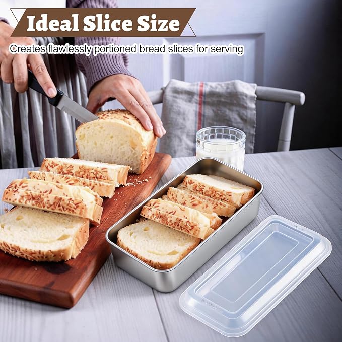 TeamFar Loaf Pan for Baking Bread, 9 x 5 Inch Bread Pan with Lid, Set of 2 | Stainless Steel Meatloaf Pan Tin for Homemade Bread, Brownies, Meal Prep, Storage, Healthy & Dishwasher Safe
