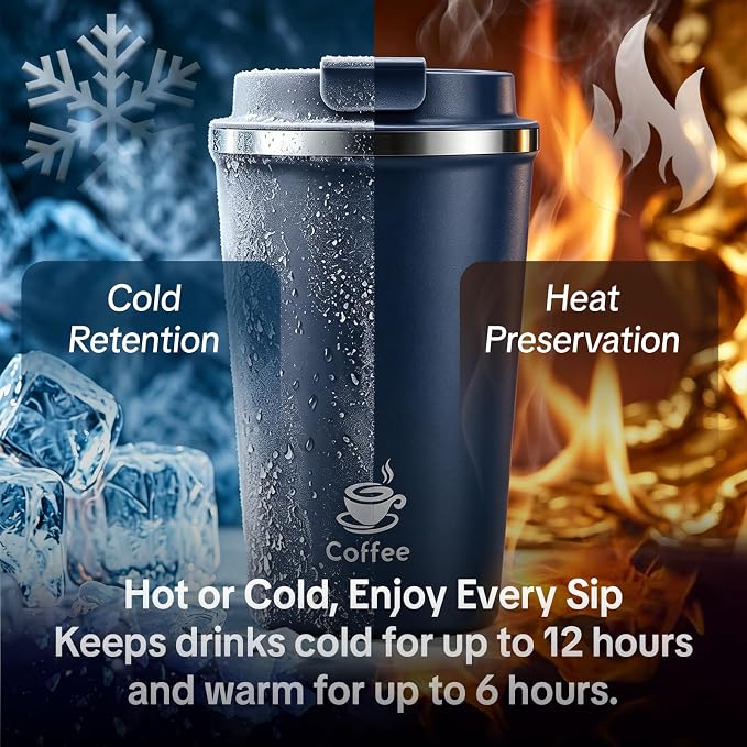 17oz Travel Coffee Mug ,Leakproof Vacuum Coffee Cup Insulated Tumbler | 304 Stainless Steel, Double-Wall Vacuum Insulated, Leakproof, Fits Hot & Cold Drinks Car Cup Holders, Travel, Office