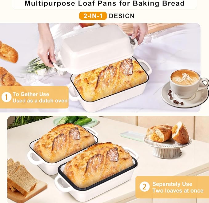 GRMImosa 9x5 Inch Cast Iron Loaf Pan with Lid, Loaf Pans for Homemade Bread | Cast Iron Bread Pan with Lid for Sourdough Baking, 9x5 Loaf Pan with 2-in-1 Design, Even Heat Distribution, Enameled Cherry