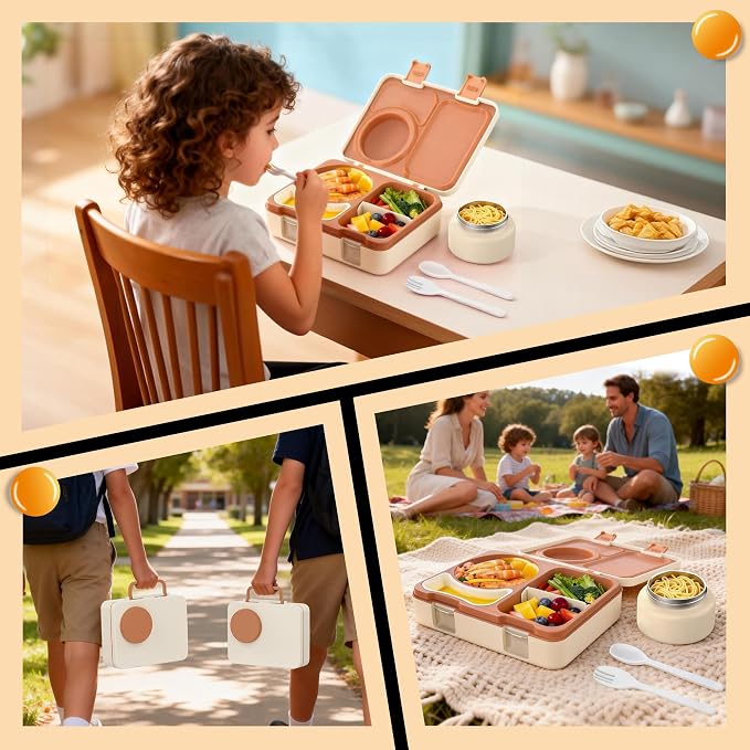 Bento Lunch Box for Kids Adult, Leakproof 3-4 Compartment Bento Box Set with Insulated Food Jar,Water Bottle, Lunch Bag, School Lunch Container for Toddler Teen Girls Boys Ages 3+(Plaid)
