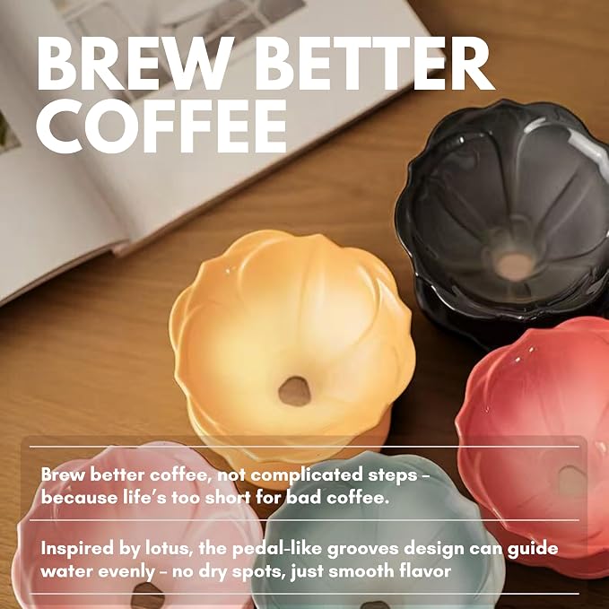 Ceramic Pour Over Coffee Dripper Flower Shape V01 with 20 Filters | 20Pcs filters included, Wide base fits most mugs, Sturdy quality ceramic, Balanced taste coffee brew