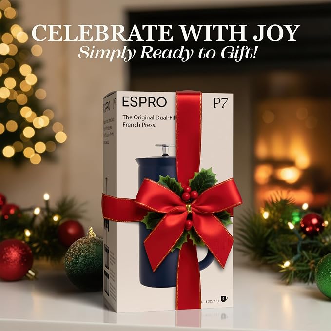 ESPRO P7 French Press, 32oz, Agean Blue, Stainless Steel Coffee Maker | Double Filter Coffee Press, Grit-Free Coffee, Heat Resistant Insulated tea Press, Easy Hot and Cold Coffee Brewer, Tea Brewer