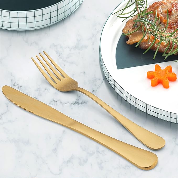 LIANYU 30 Piece Gold Silverware Set, Stainless Steel Gold Cutlery Set for 6 | Fancy Kitchen Utensil Flatware, Home Restaurant Party Tableware, Satin Finish, Dishwasher Safe