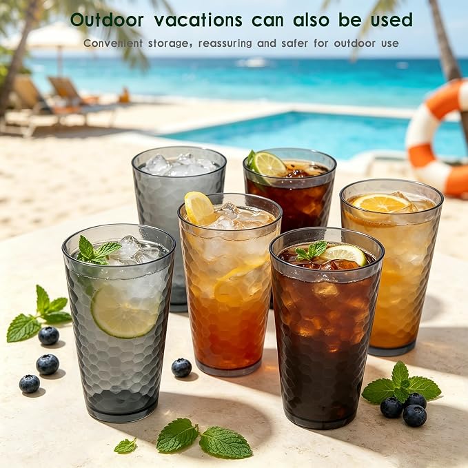 Plastic Drinking Glasses,Set of 6,Plastic glass cup (20 Ounces) | 20 oz plastic Tumbler Cups, Shatterproof Drinking Cups,cups for kitchen ,cup set, Dishwasher Safe