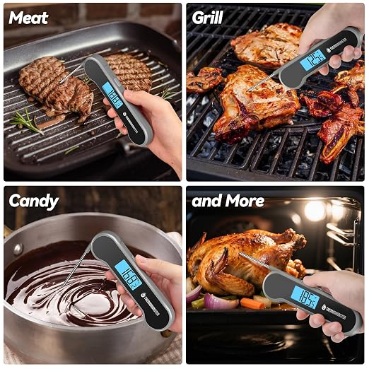 0.5 Sec Instant Read Meat Thermometer Digital with ±0.5℉ Precision, Grey | Food Thermometer for Cooking Kitchen Gadgets, Oven Grill Candy BBQ Essentials Accessories, Gifts for Him Dad Men Birthday