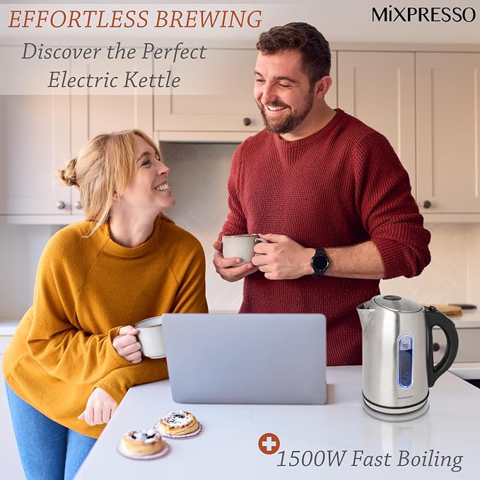 Moss & Stone Stainless Steel Electric Kettle Temperature Control, 1.7L | Large, portable hot water tea kettle, cordless fast boiling pot, boil-dry protection, auto shut-off, 2 hr keep warm