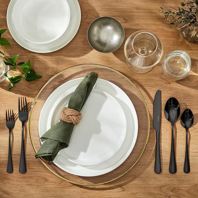 18/10 Stainless Steel Black Silverware Set for 30 | 30 Piece Heavy Duty Flatware Utensils Set | Mirror Polished | Dishwasher Safe | Premium Cutlery for Home Kitchen Wedding