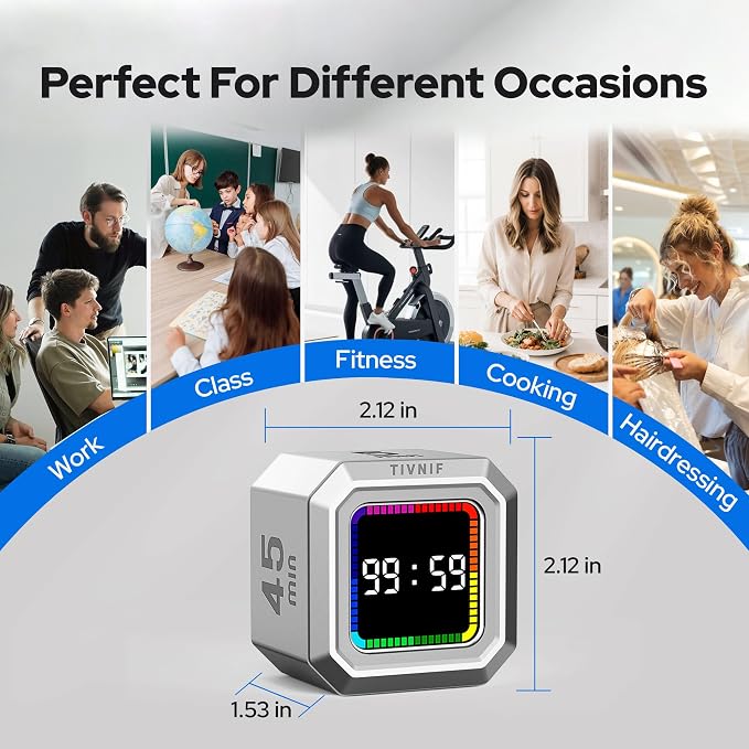 Kitchen Timer Visual Timer for Kids Color Display Gravity Sensor Cube | Digital Pomodoro Timer with Loud Alarm, Magnetic Back, Easy Use for Cooking, Classroom, Study & Productivity