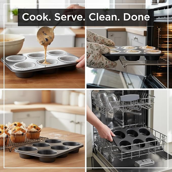 Wrenbury Jumbo Muffin Pan 4" Cup - Nonstick XL Deep Muffin Pan for Baking | 6 Cup - Oversized Extra Large Cupcake Mold - Dishwasher Safe - PTFE Free - 446°F Oven Safe