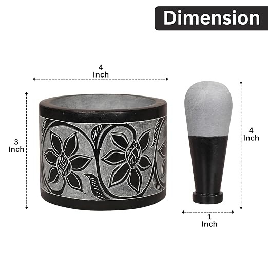 Mortar and Pestle, Made of Heavy Duty Polished Hard Stone, Natural Stone Grinder for Spices, Pastes, Herbs, Seasoning etc. (Ember)