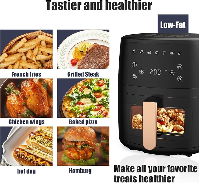 Air Fryer, 4.1QT Air Fry, Roast, Reheat, Dehydrate Digital Air Fryer | 8-in-1 Multifunctional Air Crisp Technology with 400F for hot, Nonstick Basket & Crisper Plate