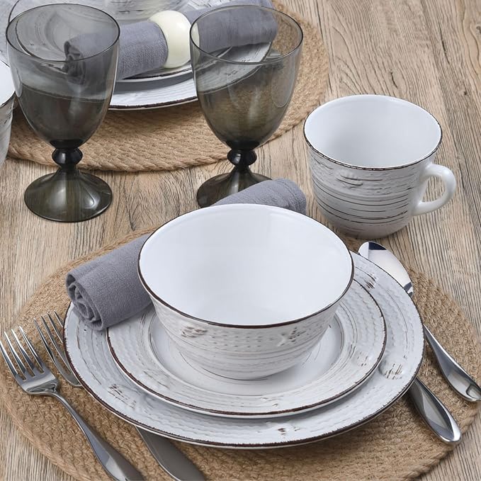Pfaltzgraff Trellis Coastal 16-Piece Dinnerware Set, Service For 4, White