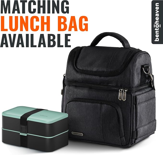 Bentoheaven Bento Box Adult, Stackable Lunch Box, 40 oz, Billie Green | BPA-free, leakproof and microwave-safe with 2 compartments, utensils, chopsticks, divider and sauce cup for men and women.