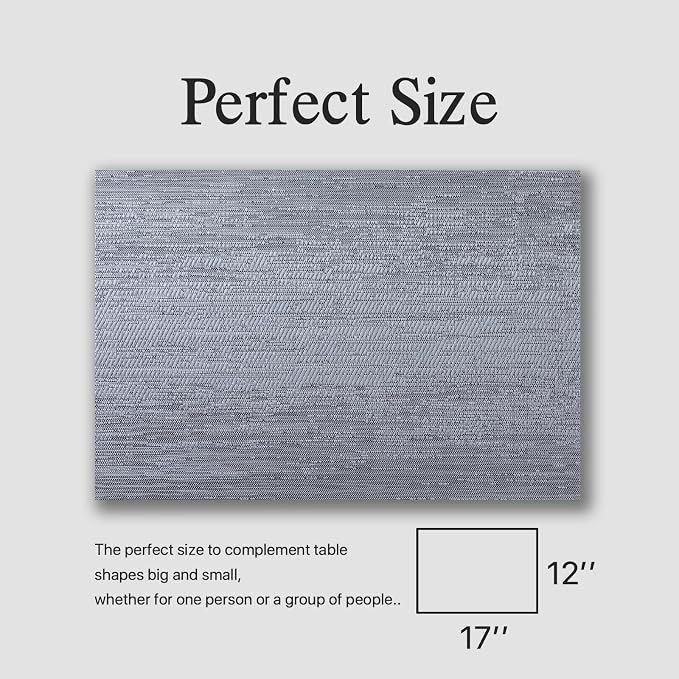 Placemats Set of 6 - Easy Clean Woven Vinyl Placemat for Dining Table, Indoor/Outdoor Place Mats, Washable PVC Table Mats(Gray)
