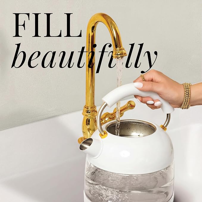 Styled Settings White Electric Kettle with Temperature Control | 1500W Fast Hot Water Boiler - White and Gold Electric Kettle with Keep Warm Function, BPA-Free Glass Body, Auto Shut-Off
