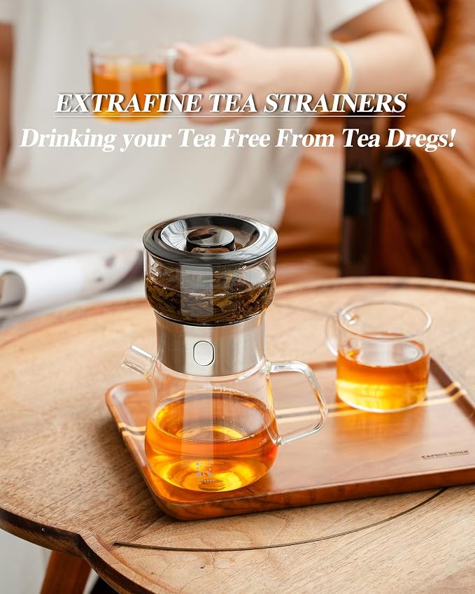 ZENS Modern Glass Infuser Pot Set with 2 Cups, One Touch Loose Tea Maker | Magic Tea Pot, Mess free Tea Steeper with 13.5oz Glass Teapot, TeaDiffusers for Herbal Tea Lovers, Black