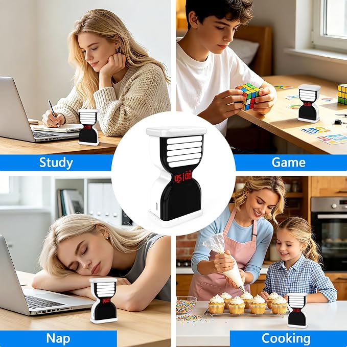 Pomodoro Timer for Productivity, Visual Countdown with Flight Flow | 5/25Min Preset, Custom Countdown, On/Off, Rechargeable, Silent, Desk Flip Hourglass Timer for ADHD Gift Study, Work, Kitchen