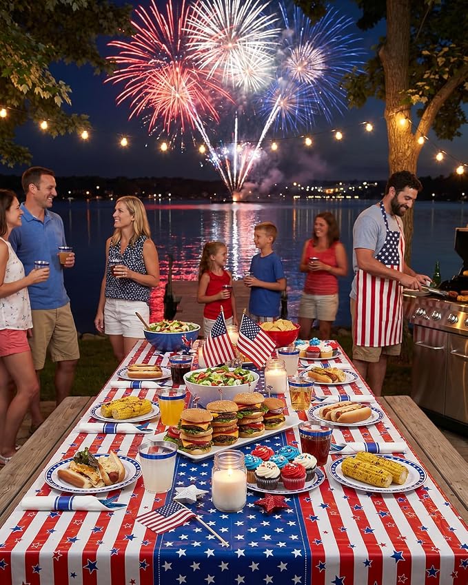 350 Piece 4th of July Blue Star Plastic Dinnerware Set | Disposable Dinnerware Includes: 100 Plates, 50 Pre Rolled Napkins with Silverware, 50 Cups