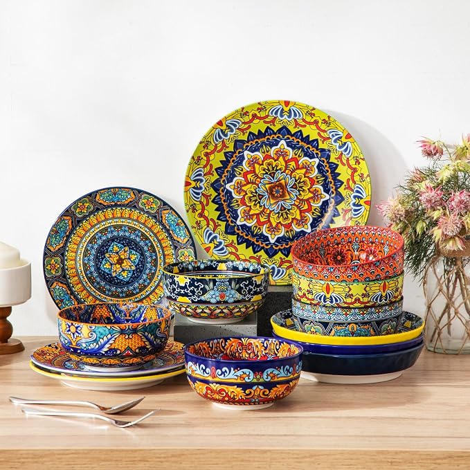 vancasso Cereal Bowls Set of 6, 28oz Porcelain Soup Bowls, Colorful | Bowls for Eating, Bohemian Ceramic Bowls for Salad, Fruit, Pasta, Microwave & Dishwasher Safe Bowls Set, Stackable Design