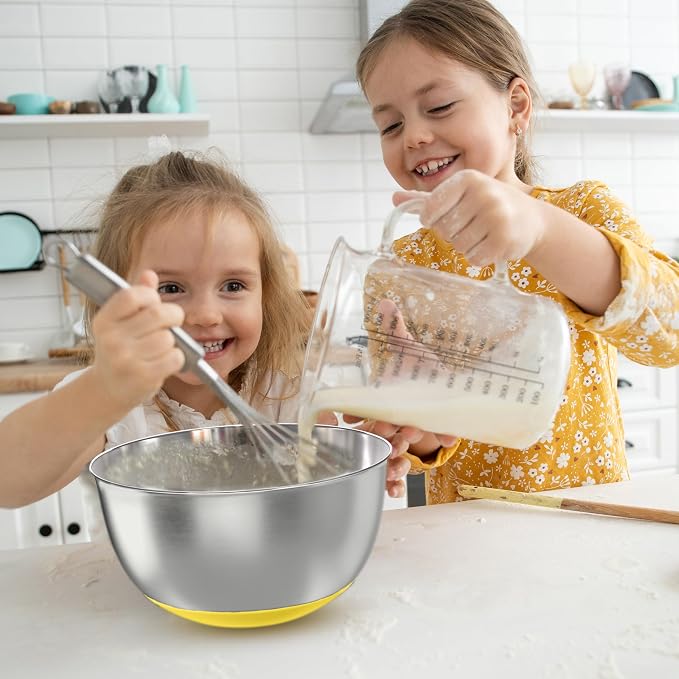 KITEISCAT Stainless Steel Mixing Bowls with Lids – Set of 5 Large Nesting Metal Bowls for Kitchen, Baking, Cooking, Food Prep & Storage, Non-Slip Base, Dishwasher Safe,Yellow