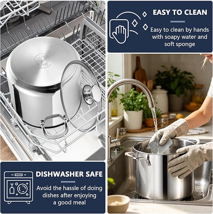 P&P CHEF 12 Quart Stock Pot with Lid, 12 Qt Large Stainless Steel Stockpot | Good for Cooking Pasta Soup, Cookware for Induction Gas Electric Stoves, Visible Lid & Measuring Markings, Dishwasher Safe