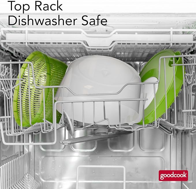 GoodCook Deluxe Salad Spinner - 6 Qt. Capacity, Easy Turn Knob, Built-In Pour Spout, Multi-Use Basket, Durable and Dishwasher-Safe, Large Capacity, Green