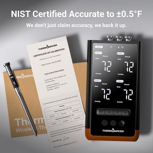 ThermoMaven Sub-1G Wireless Meat Thermometer, 4 Probes WiFi Thermometer | 3000FT Open Range, Smart App + Base Control, 6 Sensor NIST ±0.5°F Accuracy, BBQ Smoker Grill Oven, Brisket Steak Turkey Pork