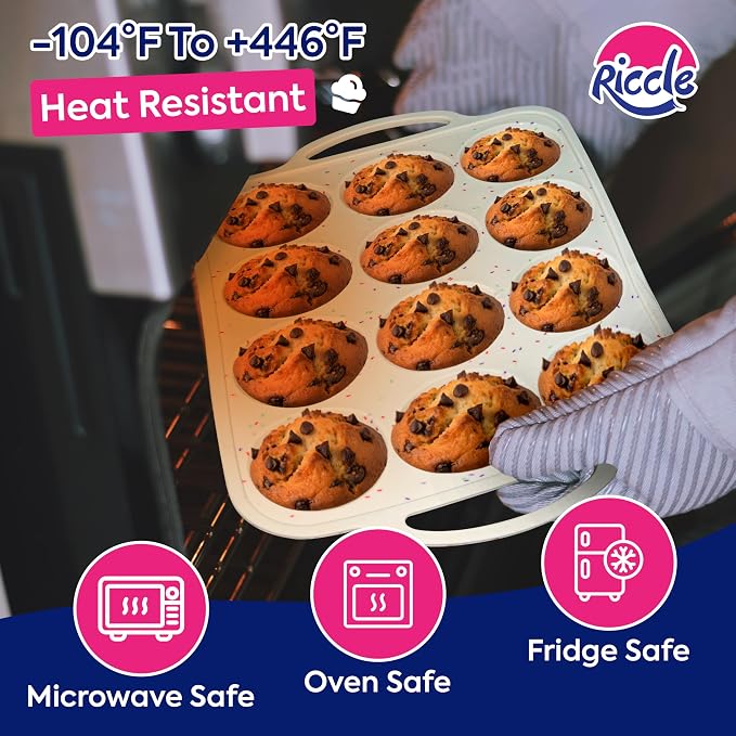 Silicone Muffin Pans for Baking with Metal Reinforced Frame, 12-Cup Cupcake Pan, 2 Pcs Muffin Trays for Cupcake Baking, Tray Molds, Oven & Dishwasher Safe, BPA-Free (2 x Standard)