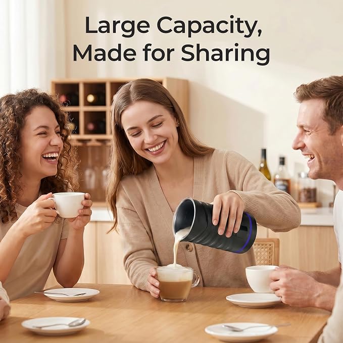 Large Capacity Milk Frother 430ml, 4-in-1Electric Milk Steamer and Frother | 130s Fast Frothing, Stainless Steel Coffee Frother, Hot and Cold Foam Maker for Latte Coffee Macchiato Hot Chocolate