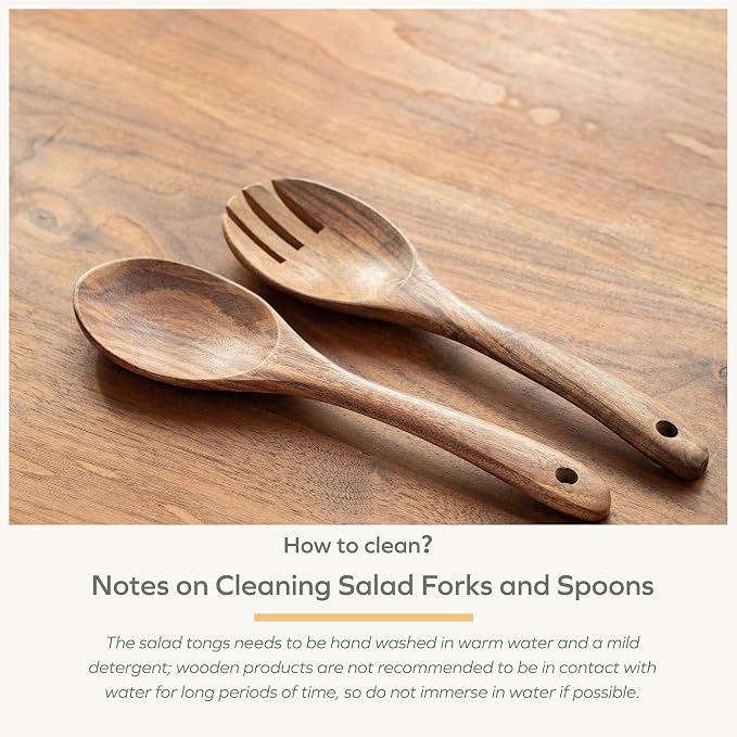 Muso Wood Acacia Salad Servers, 10-inch, Set of 2 | Wooden Salad Tongs for Serving Salad Mixes
