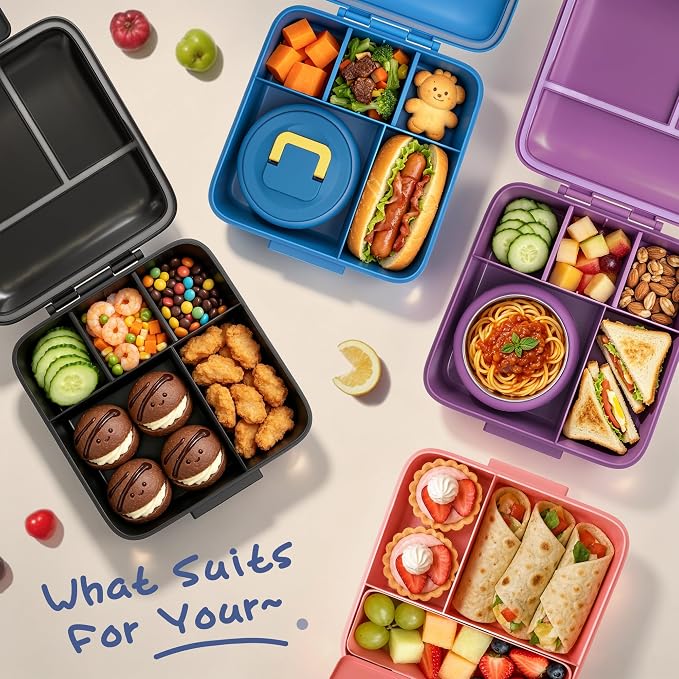 JXXM Bento Lunch Box for Kids With 8oz Soup Thermo,Leak-proof Lunch Containers with 5 Compartment,Thermos Food Jar and Lunch Bag, Food Containers for School (A-Pink(Fantasy Unicorn))