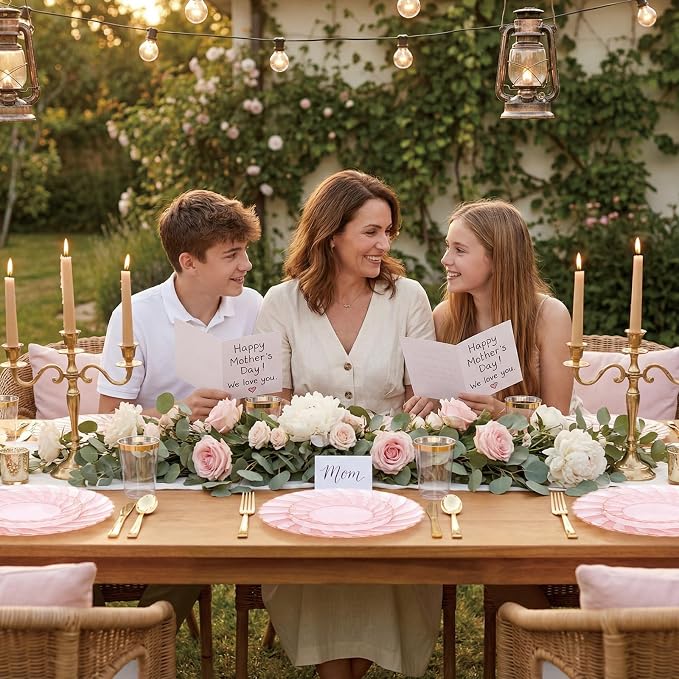 YOUBET 125Pieces Clear Pink Plastic Plates with Gold Rim - Gold Plastic Silverware Include 25 Dinner Plates 25 Dessert Plates 75 Golden Silverwares for Wedding Birthday & Parties Easter Mothers Day | Pink Plastic Dinnerware Set Include 25 Dinner Plates...