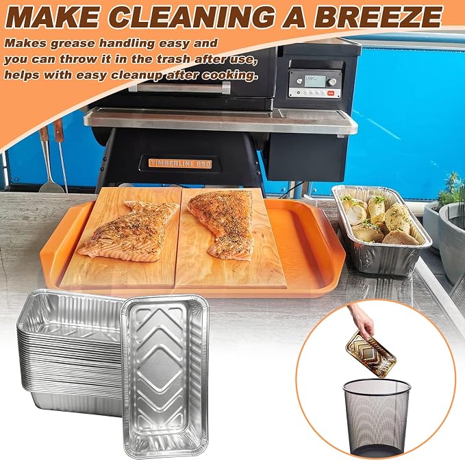 Grease Drip Pan Liners for Traeger Timberline 850 & 1300 Grills, 30-Pack | Replaces Traeger BAC404 & BAC582; fits Timberline 850/1300 Gen 1&2; 8.7"x4.6" foil liners; no trimming needed; 30-pack